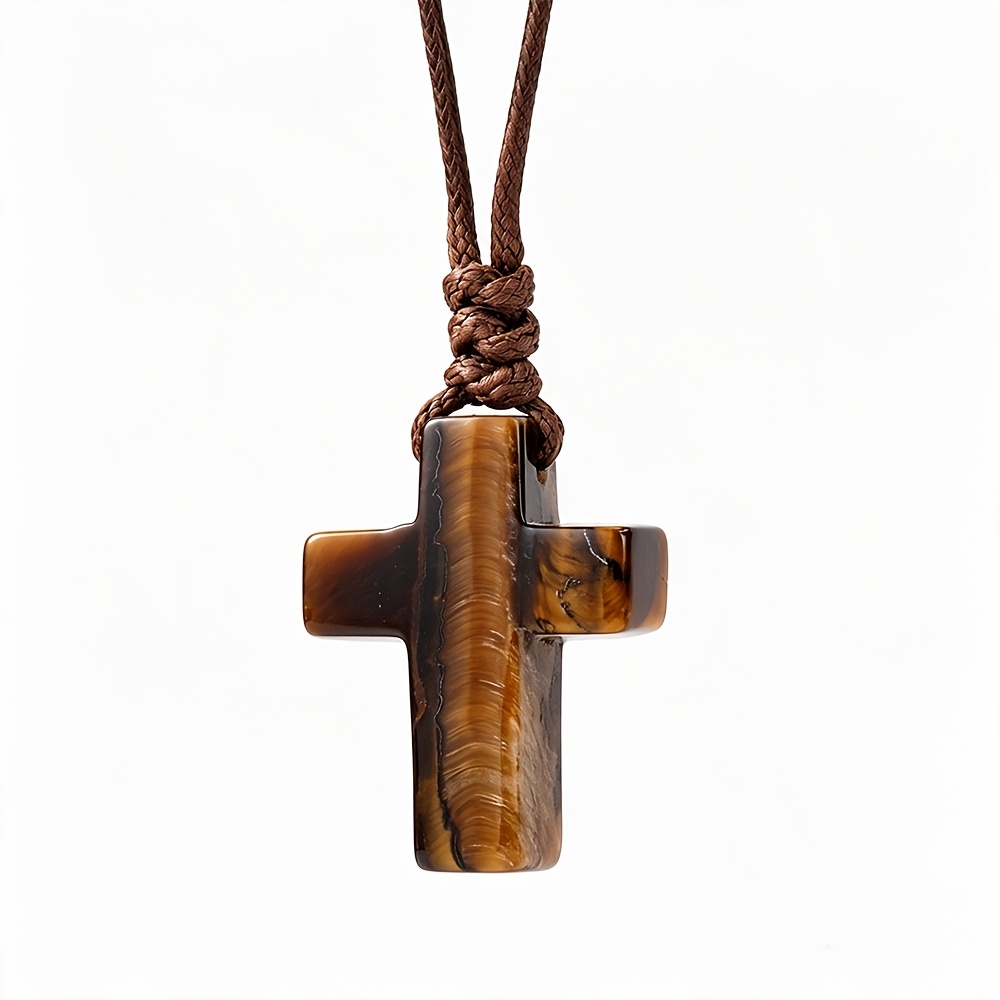 Adjustable Stone Religious Cross Pendant Necklace, Holiday Gift